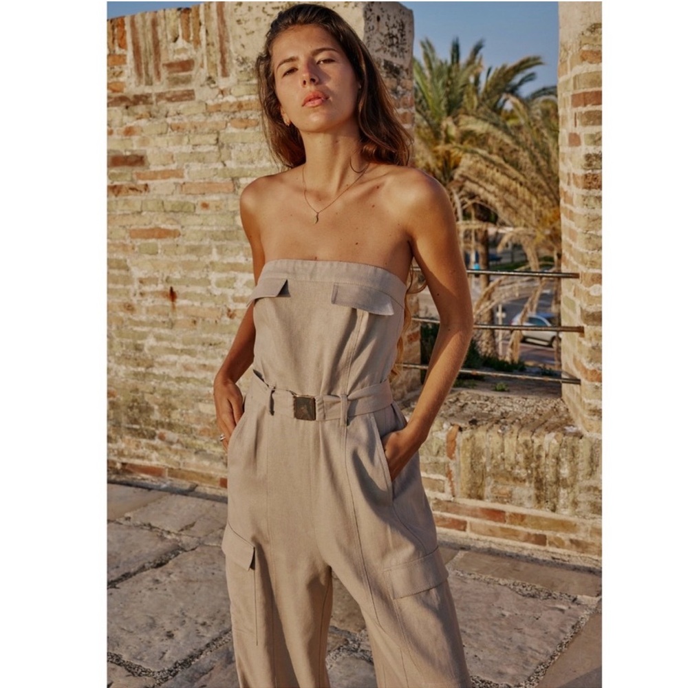 Zara Beige Strapless Jumpsuit